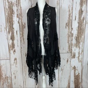 Pretty Angel Solid Black Lace Vest Size Large